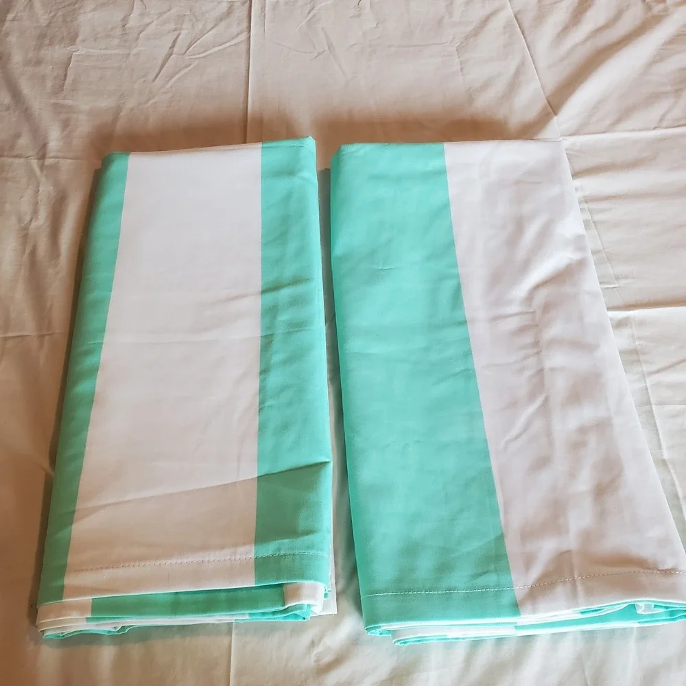 Pillowfort Mint Green and White Striped Curtain Panels Set of 2 42x84 Rod Pocket